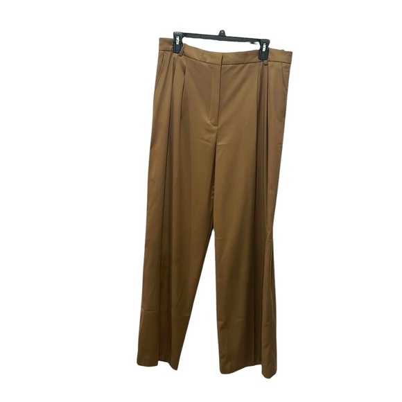 Zara women’s pleated brown wide leg trouser pants size XL NWT - Picture 1 of 12